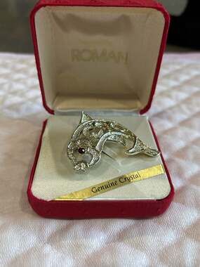 Roman Dolphin Brooch Crystal Pin